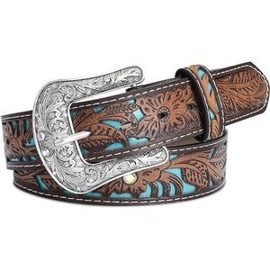 Belt Tooled Turquoise Leather Inlay